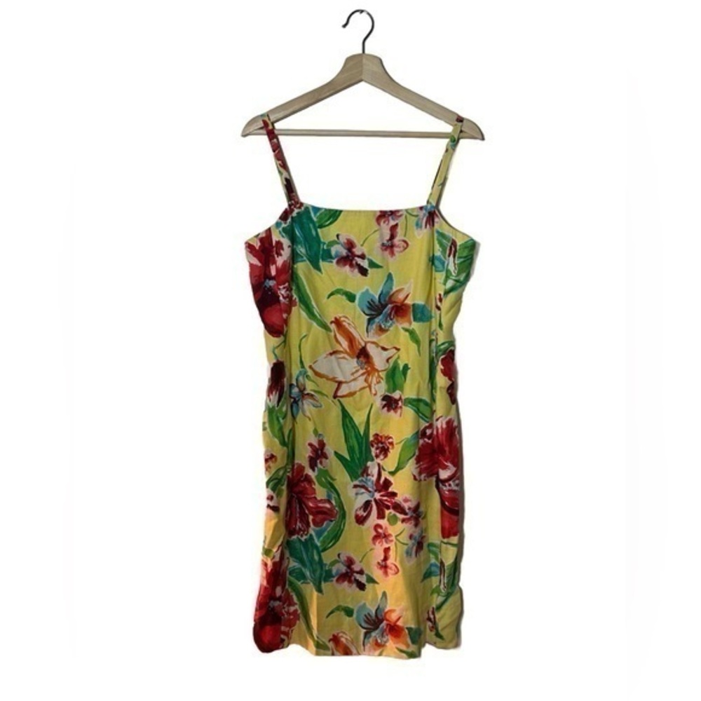 Lauren Ralph Lauren Yellow Floral 100% Linen Y2K 90s Vintage Dress Sz.10